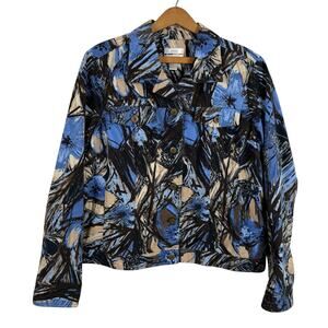 Christopher & Banks Women Floral Jacket Size XL Stretch Boho Artsy Retro Office